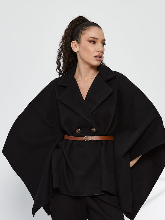 Damen-Cape Schwarz Oversized