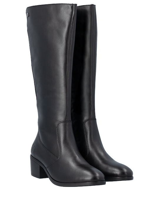 Schwarze Damenlederstiefel mit Pelz