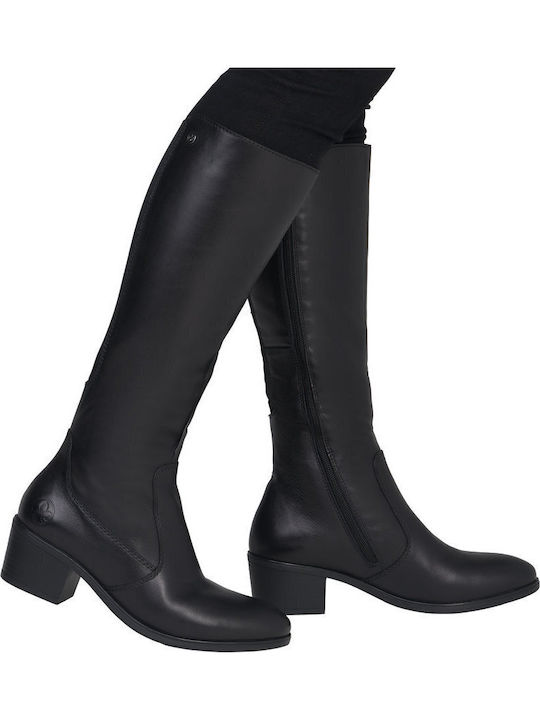 Schwarze Damenlederstiefel mit Pelz