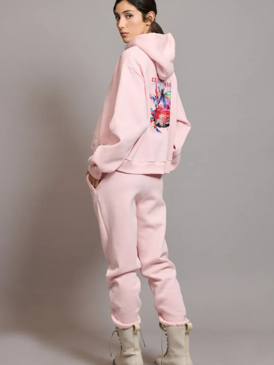Collectiva Noir Μακρύ Γυναικείο Φούτερ με Κουκούλα Pink CN143A03FFL-PINK