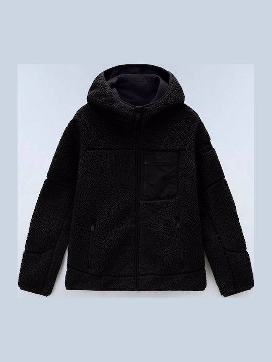 Winter Women's Fleece Long Sleeve Hooded Blouse Black