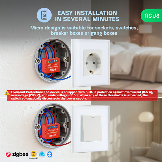 Nous Smart Switch 1 Καναλιού Bluetooth & ZigBee 8.5A με Τηλεχειριστήριο