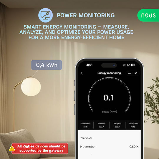 Nous Smart Switch 1 Καναλιού Bluetooth & ZigBee 8.5A με Τηλεχειριστήριο