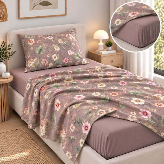 Astron Italy Ortensia Single Bed Sheet Set 175x260cm Dusty Rose (3pcs)