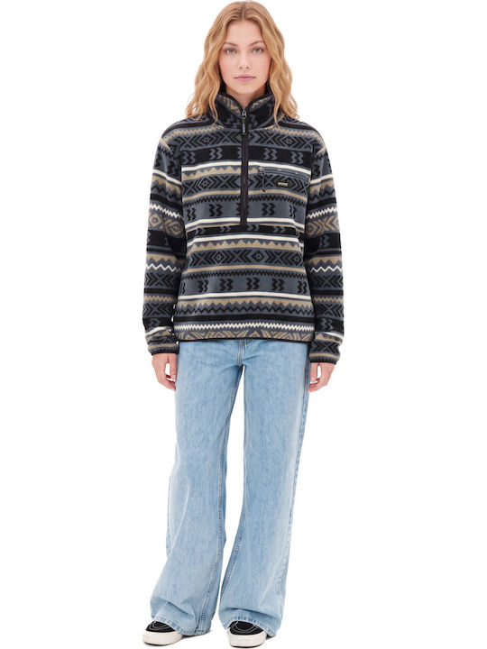 Winter Women's Fleece Long Sleeve Top with Zipper Blue