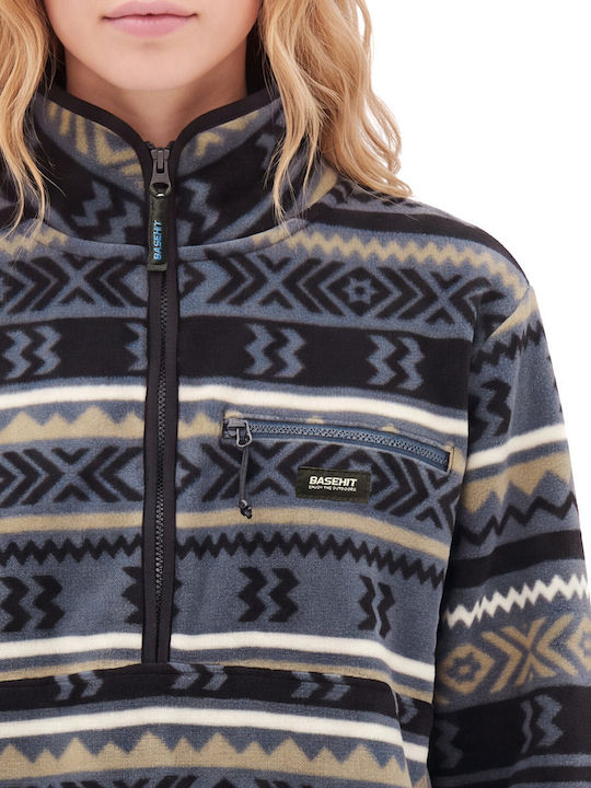 Winter Women's Fleece Long Sleeve Top with Zipper Blue