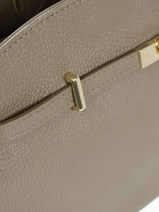 Leather Women's Tote Bag Taupe Scuro