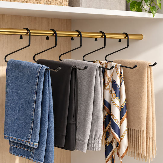 Femmit Set of 5 Metal Trouser Hangers Black 40x17cm Open End Space Saving in the Wardrobe