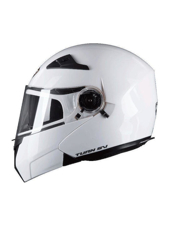 Zero SV White Pearl Gloss Cască Moto Flip-Up ECE 22.06 1700gr cu Sunvisor
