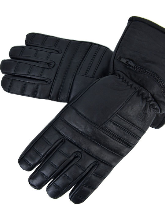 Winter Men's Motorcycle Gloves Leather Waterproof Black