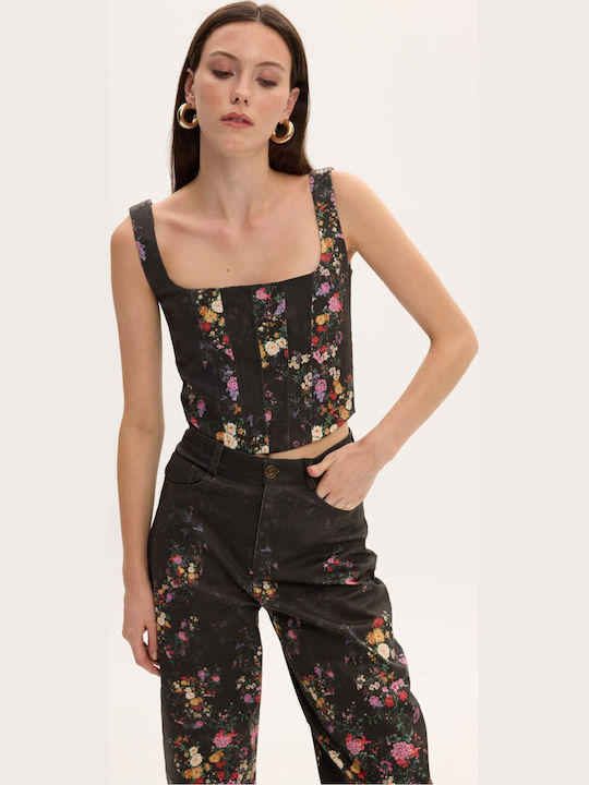 Damenbluse Korsett Blumen Blau