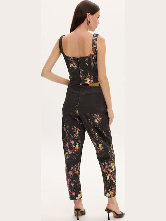 Damenbluse Korsett Blumen Blau