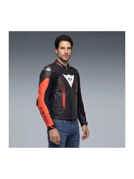 Super Speed 5 Summertime Men's Riding Jacket Leather Black/Red-Fluo/White
