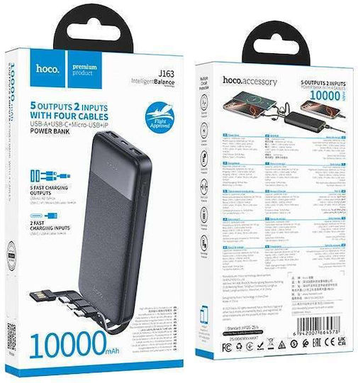 Hoco J163 Power Bank 10000mAh 10W With 2 USB-A Output Ports Black