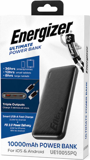 Energizer Външна Батерия 10000mAh 22.5W с USB-A Изходен Порт и 2 USB-C Изходни Порта Power Delivery / Бързо Зареждане Черна