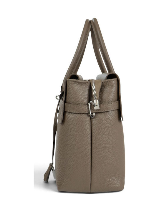 Women's Leather Tote Bag Taupe Scuro