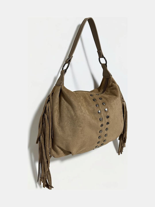 Knitted Women's Hobo Bag Suede Beige