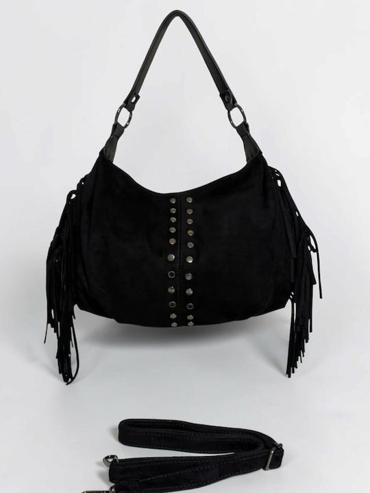 Knitted Women's Hobo Bag Suede Black