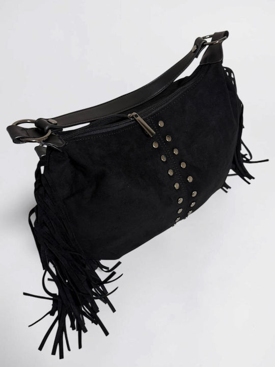 Knitted Women's Hobo Bag Suede Black