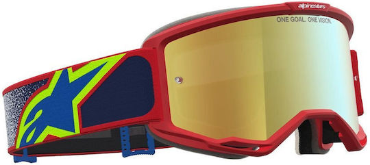 Очила За Мотокрос Alpinestars Vision 5 Drag Fire Червено Синьо Огледално Златно