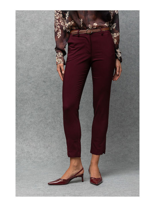 Women's Fabric Trousers Burgundy 27005-4-BURGUNDY