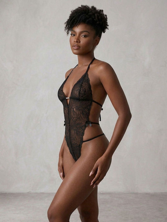 Women's String Bodysuit with Lace Black 002542-Black