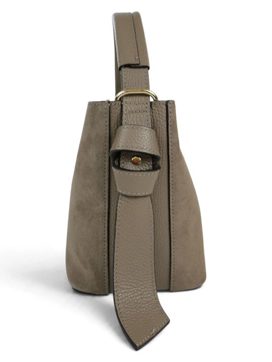 Leather Women's Suede Drawstring Bag Taupe Scuro