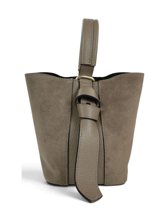 Leather Women's Suede Drawstring Bag Taupe Scuro