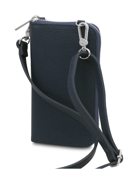 Dark Blue Leather Women's Mobile Phone Pouch