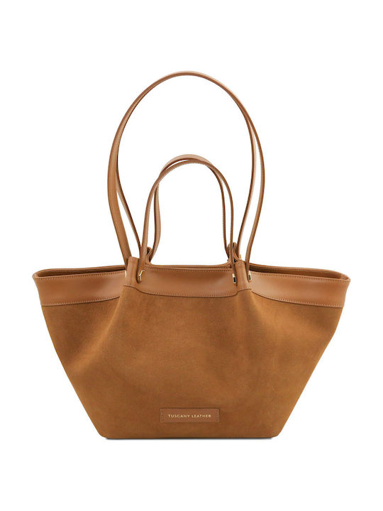 Suede Light Taupe Leather Women's Shopper Bag