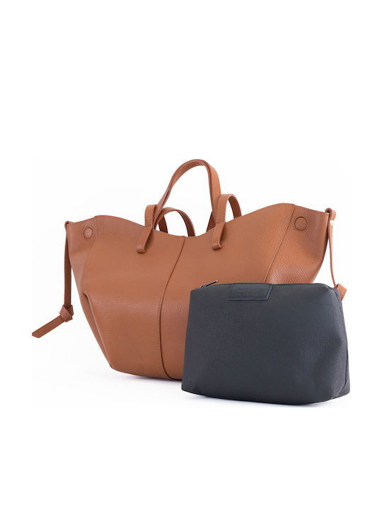 Set Leather Women's Shopper Bag Brown Chocolate