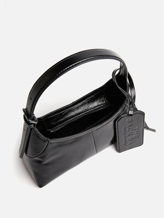 Small Belted Crinkle Leather Women's Drawstring Bag Black