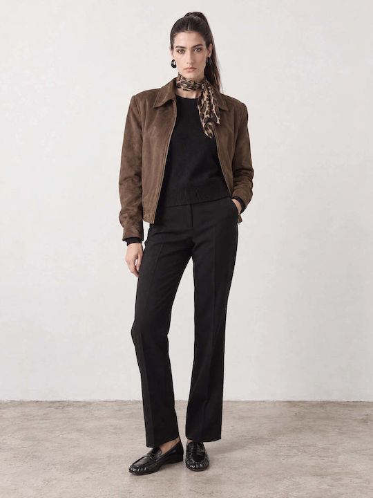 Short Suede Women's Winter Jacket Brown