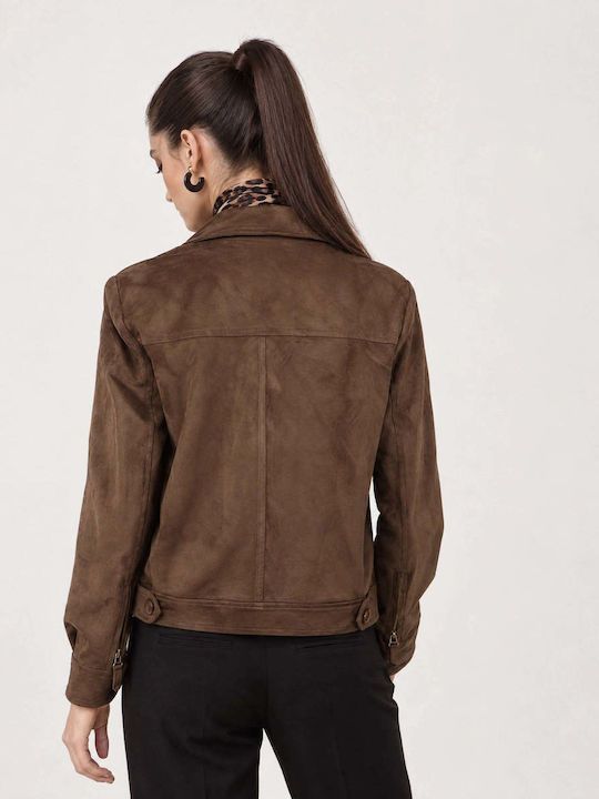 Short Suede Women's Winter Jacket Brown