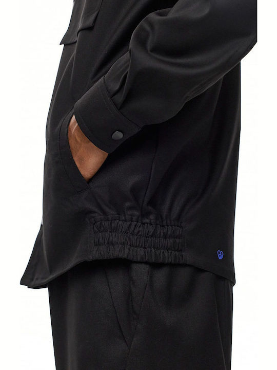 Overshirt Negru cu Mânecă Lungă