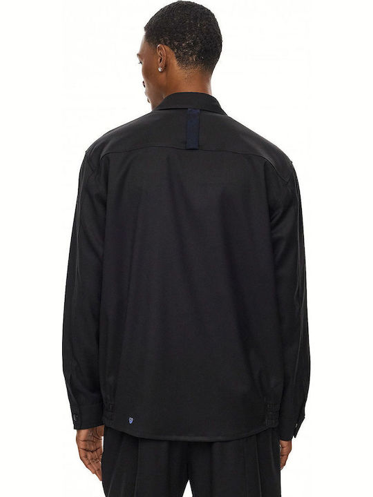 Overshirt Negru cu Mânecă Lungă