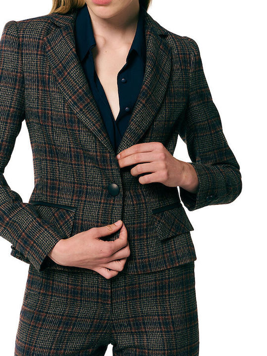 Forel Kurzer Taillierter Damen-Lederblazer in Blau