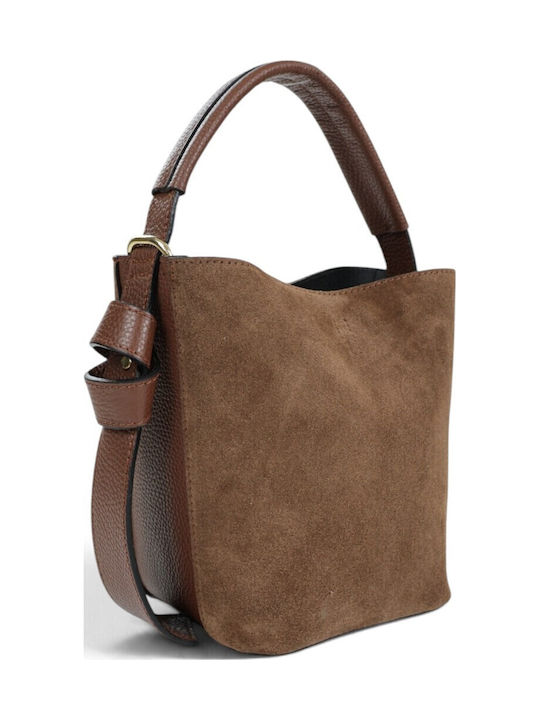 Brown Suede Leather Women's Drawstring Bag