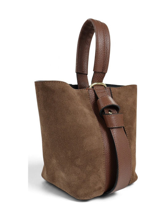 Brown Suede Leather Women's Drawstring Bag