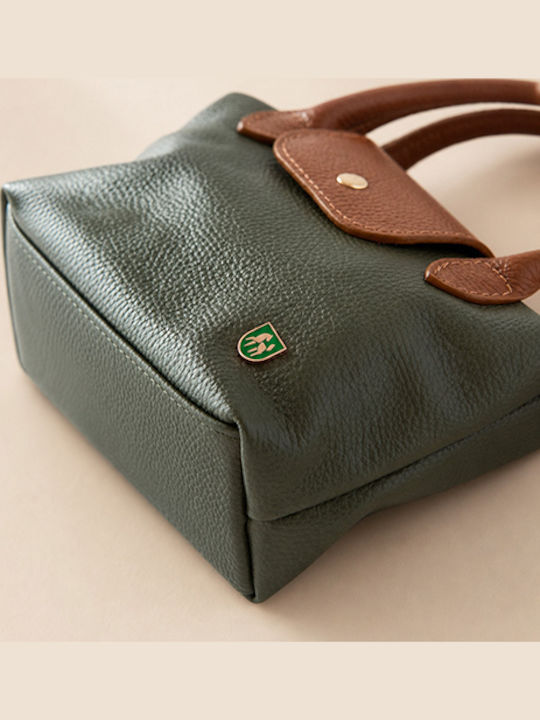 Petite Damen-Flap-Tasche aus Leder in Olivgrün
