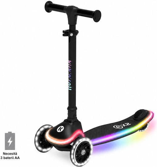 Trotinetă Pliabilă pentru Copii X2 cu Trei Roți și Iluminare LED pentru Copii de 3+ Ani Neagră
