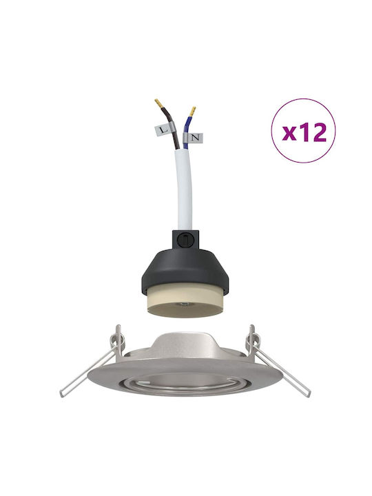 vidaXL Metal Recessed Spot with GU10 Socket Silver 9x9 cm 12 pcs