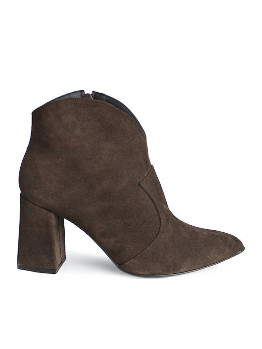Leather Women's Ankle Boots Brown Suede