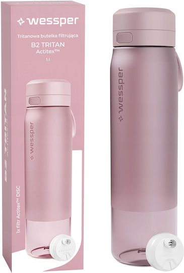 Wessper Sticlă de Apă din Plastic cu Capac Filetat Roz 1000 ml