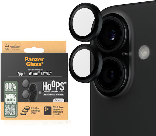 PanzerGlass Hoops Kameraschutz Gehärtetes Glas Black für das iPhone 16, iPhone 16 Plus