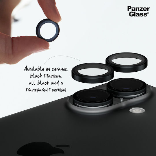 PanzerGlass Hoops Kameraschutz Gehärtetes Glas Black für das iPhone 16, iPhone 16 Plus