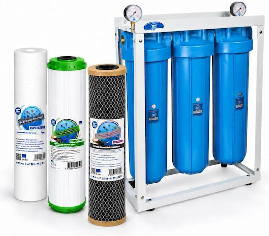 Aqua Filter Dreifach-Wasserfiltersystem für den zentralen Wasseranschluss mit Ersatzfilter BB203PS1KDFBLG