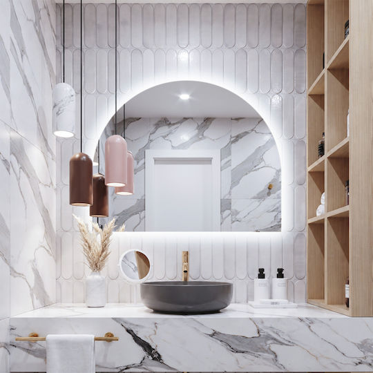 Tulup Arched Wall Mirror with Frame & LED Lighting 80x60cm