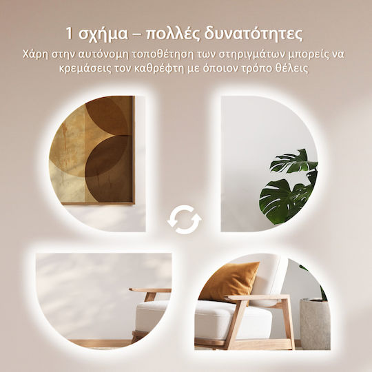 Tulup Oglindă de Perete Arcuită cu Iluminare LED 90x70cm
