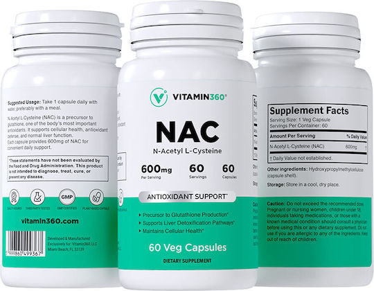 Vitamin360 NAC 600 mg 60 Растителни капсули